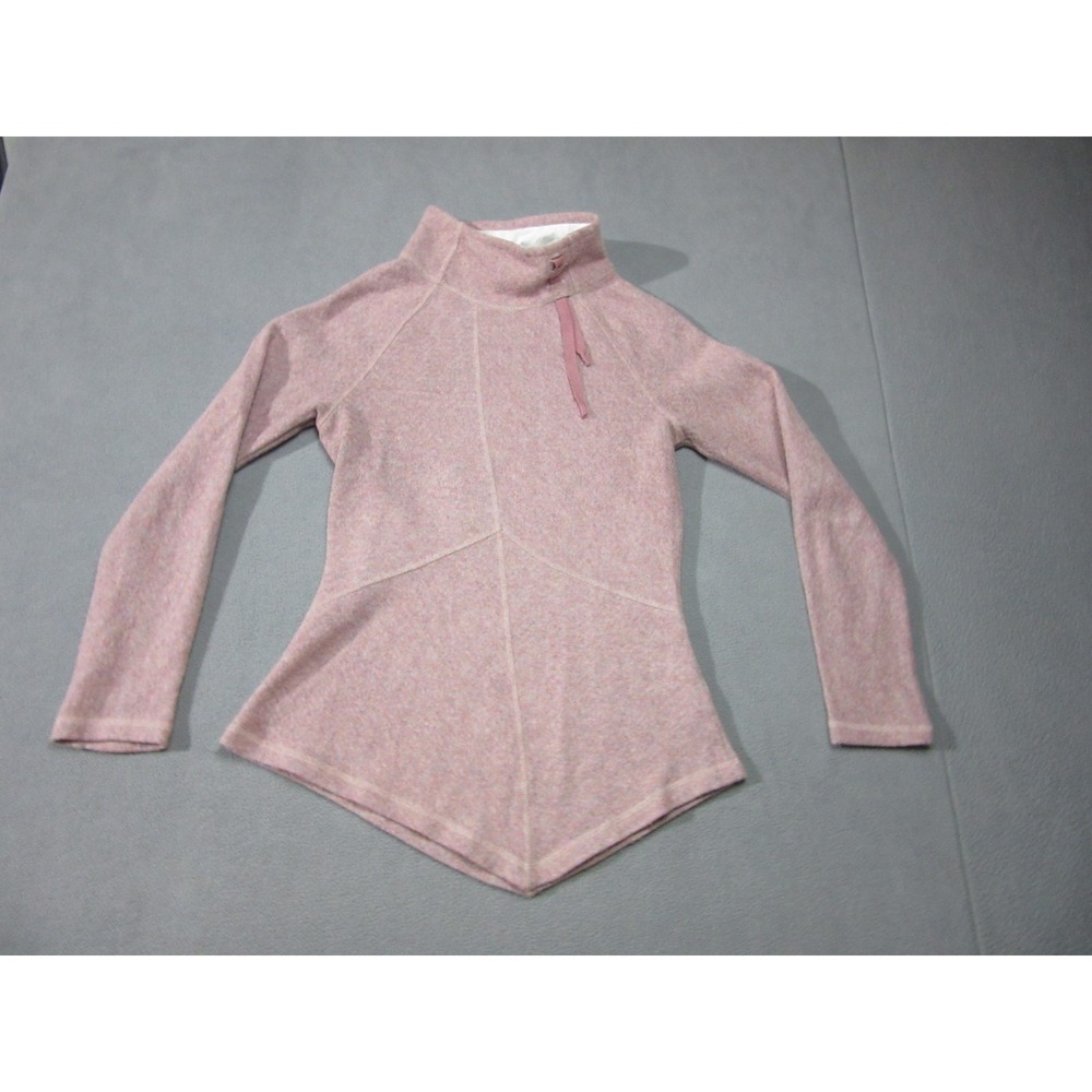 Prana Sweater Womens Small Pink Herringbone Mock Neck Mattea Asymmetrical Hem